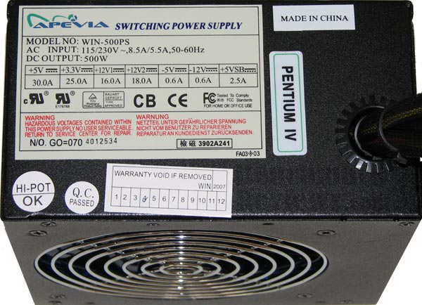 Apevia WIN-500PS 500W Power Supply Unit