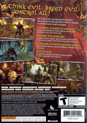 Overlord PC/XBox 360 Game by Codemasters