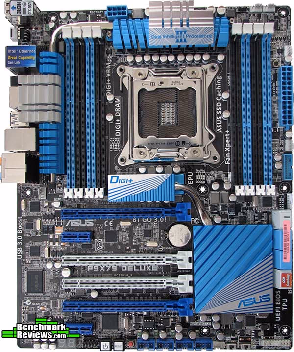 ASUS P9X79 Deluxe Motherboard, top view