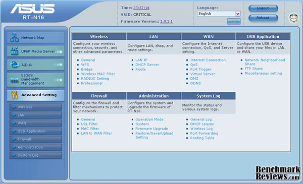 ASUS RT N16 Wireless N Router Advanced Setup, screen