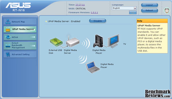ASUS RT N16 Wireless N Router UPnP, screen