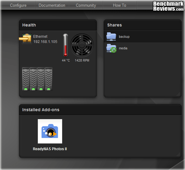 NETGEAR ReadyNAS NV v2 Dashboard