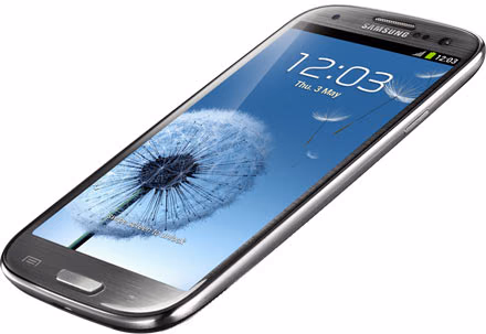 Samsung Galaxy S3 Smartphone Grey, angle view