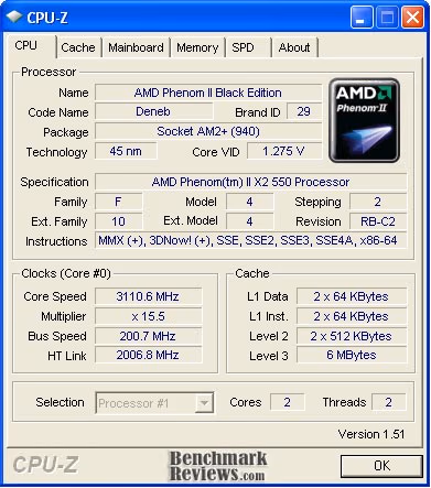Phenom II x2 550 Cpuz Cpu