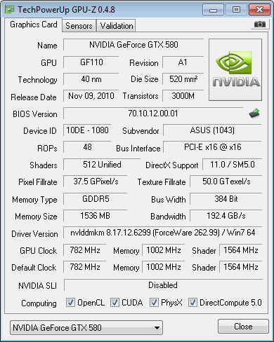 ASUS ENGTX580 GPUZ
