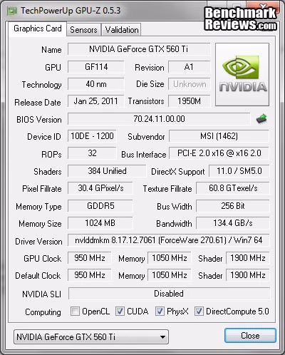 MSI N560GTX Ti Hawk GPU Z
